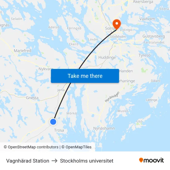 Vagnhärad Station to Stockholms universitet map