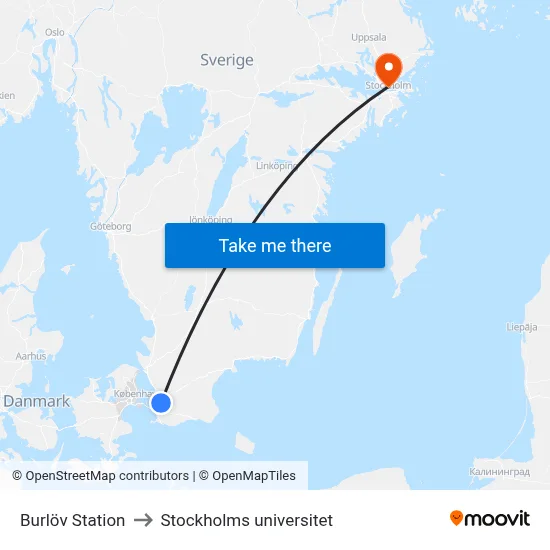 Burlöv Station to Stockholms universitet map