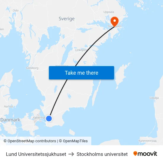Lund Universitetssjukhuset to Stockholms universitet map