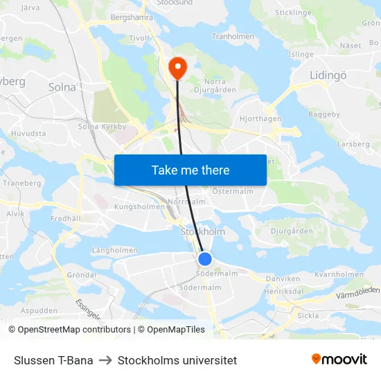 Slussen T-Bana to Stockholms universitet map