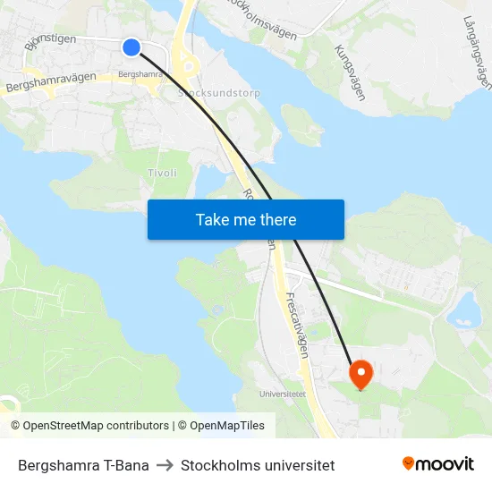 Bergshamra T-Bana to Stockholms universitet map