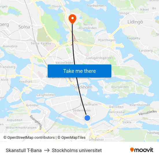 Skanstull T-Bana to Stockholms universitet map