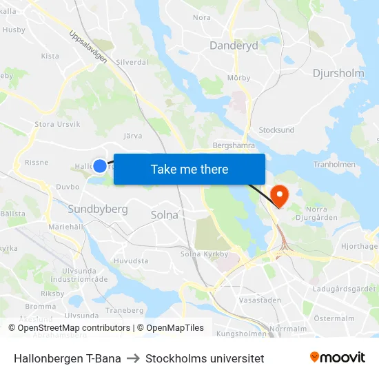 Hallonbergen T-Bana to Stockholms universitet map