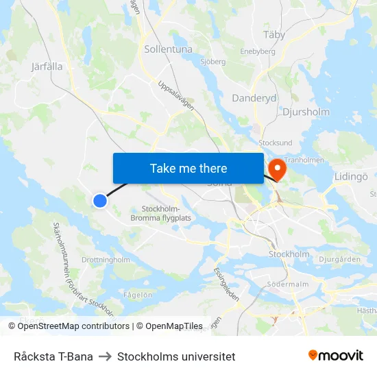 Råcksta T-Bana to Stockholms universitet map