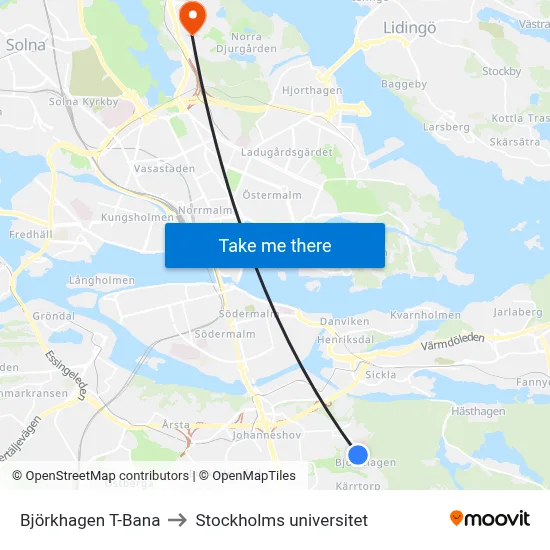 Björkhagen T-Bana to Stockholms universitet map