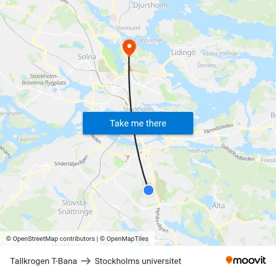 Tallkrogen T-Bana to Stockholms universitet map