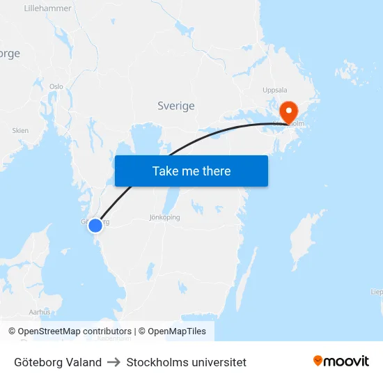 Göteborg Valand to Stockholms universitet map