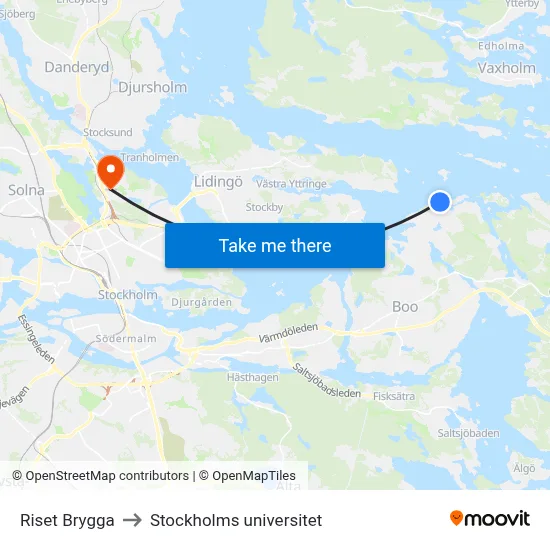 Riset Brygga to Stockholms universitet map