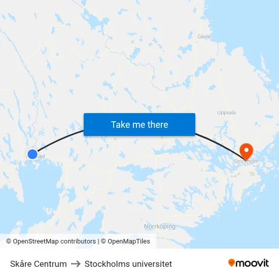 Skåre Centrum to Stockholms universitet map