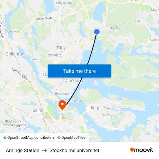 Arninge Station to Stockholms universitet map