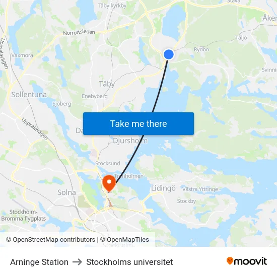 Arninge Station to Stockholms universitet map