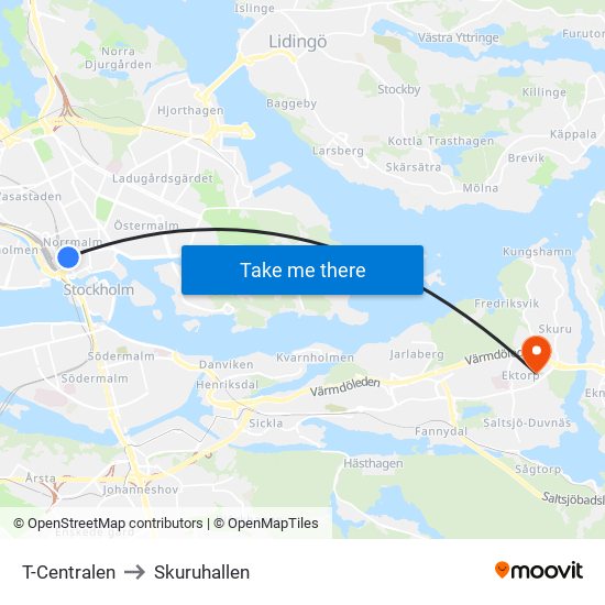 T-Centralen to Skuruhallen map