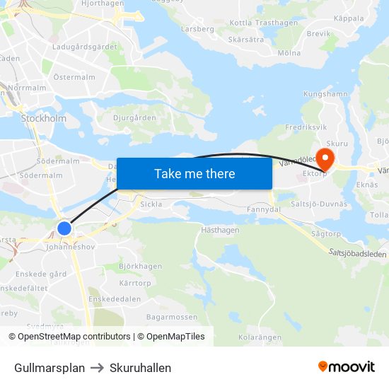 Gullmarsplan to Skuruhallen map