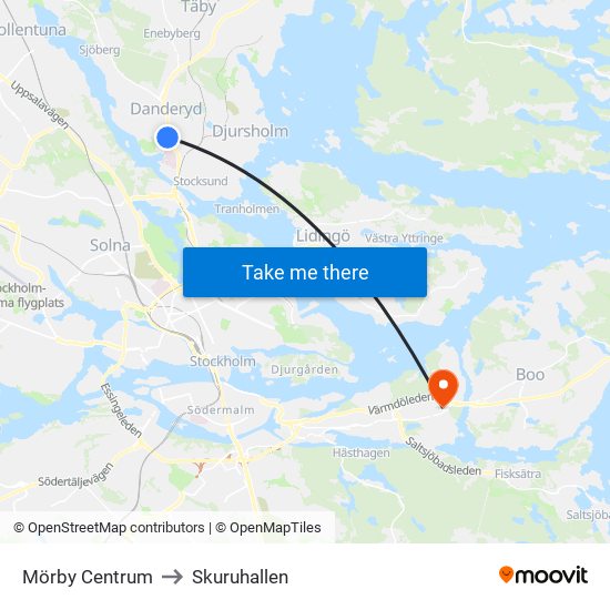 Mörby Centrum to Skuruhallen map