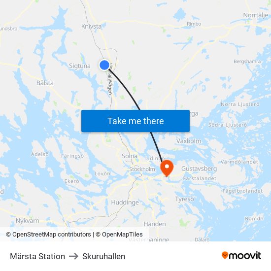 Märsta Station to Skuruhallen map