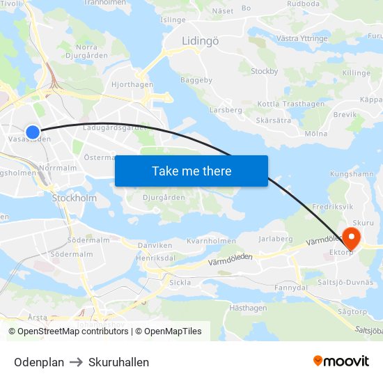 Odenplan to Skuruhallen map
