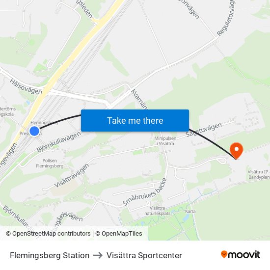 Flemingsberg Station to Visättra Sportcenter map