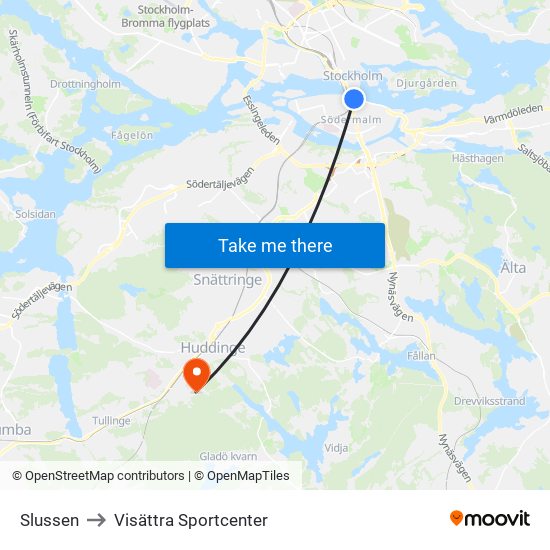 Slussen to Visättra Sportcenter map