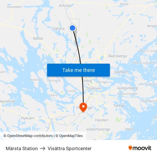 Märsta Station to Visättra Sportcenter map