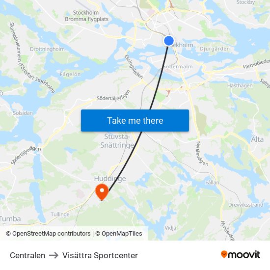 Centralen to Visättra Sportcenter map