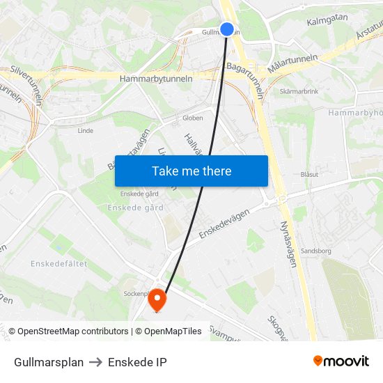 Gullmarsplan to Enskede IP map