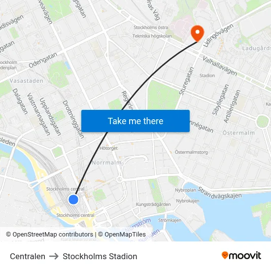 Centralen to Stockholms Stadion map