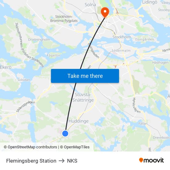Flemingsberg Station to NKS map