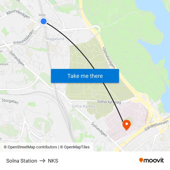 Solna Station to NKS map