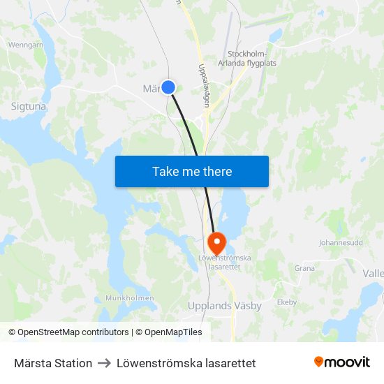 Märsta Station to Löwenströmska lasarettet map