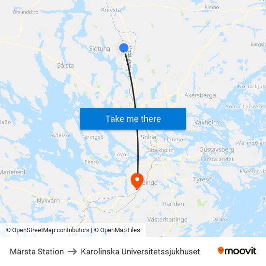 Märsta Station to Karolinska Universitetssjukhuset map