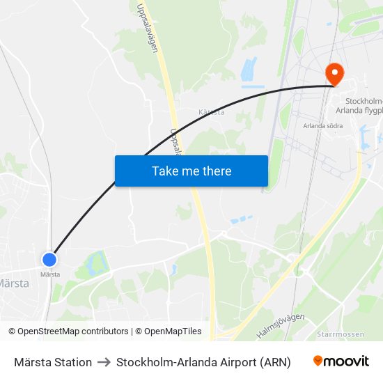 Märsta Station to Stockholm-Arlanda Airport (ARN) map