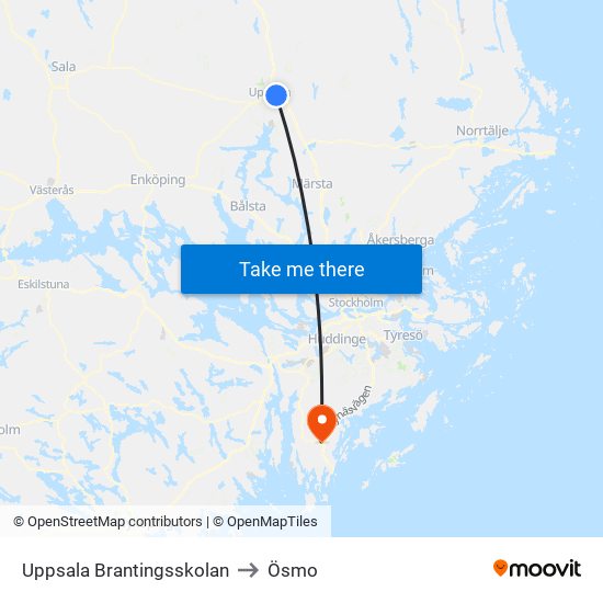 Uppsala Brantingsskolan to Ösmo map