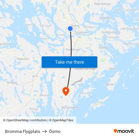 Bromma Flygplats to Ösmo map