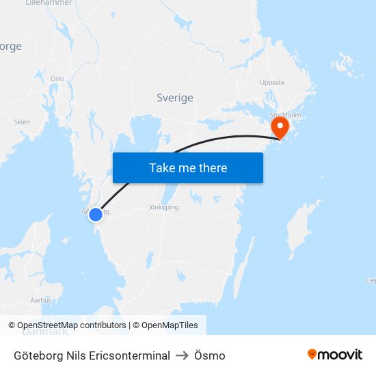 Göteborg Nils Ericsonterminal to Ösmo map