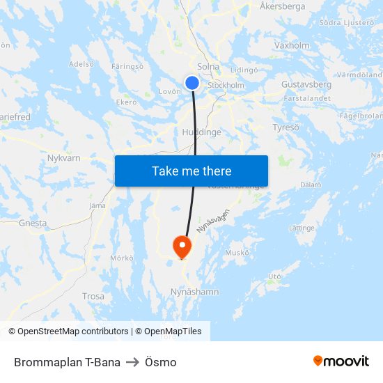 Brommaplan T-Bana to Ösmo map
