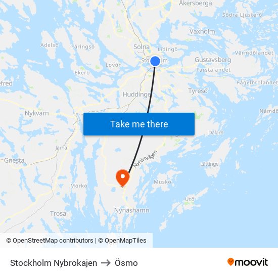 Stockholm Nybrokajen to Ösmo map