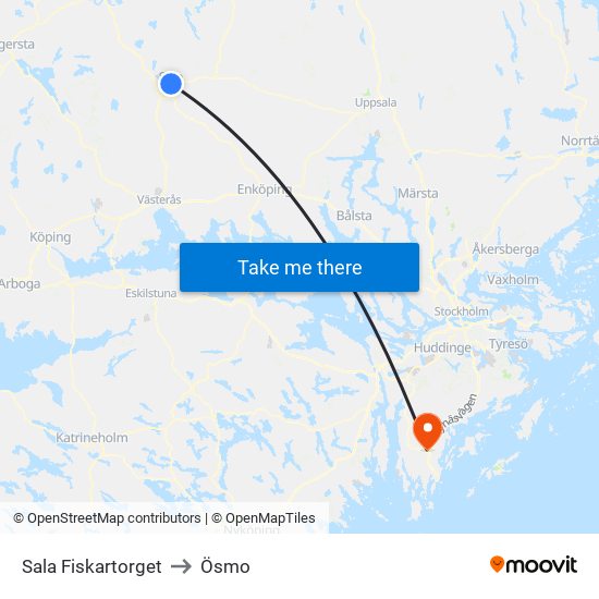 Sala Fiskartorget to Ösmo map