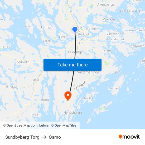 Sundbyberg Torg to Ösmo map
