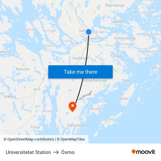 Universitetet Station to Ösmo map