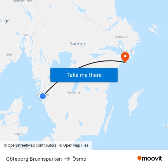 Göteborg Brunnsparken to Ösmo map