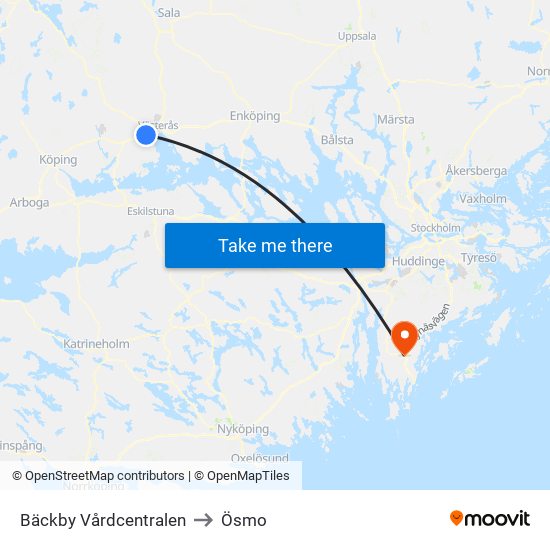 Bäckby Vårdcentralen to Ösmo map