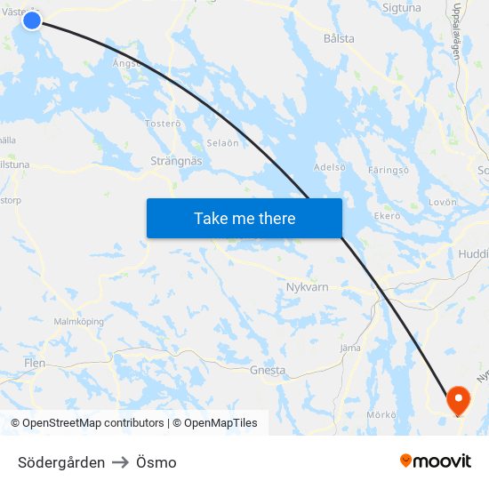 Södergården to Ösmo map