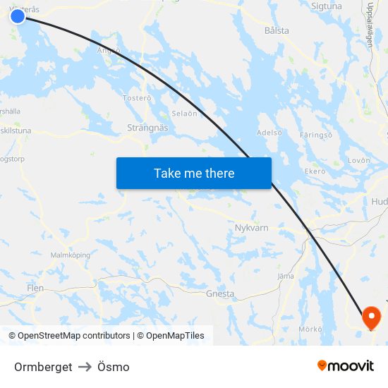 Ormberget to Ösmo map