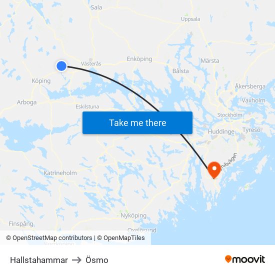 Hallstahammar to Ösmo map
