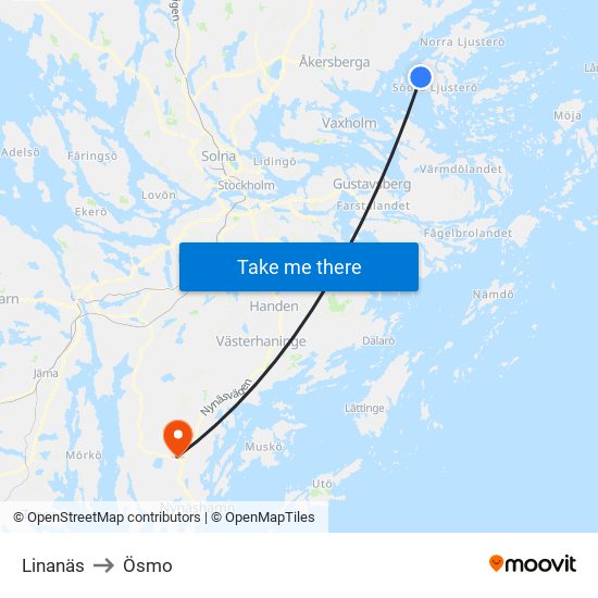 Linanäs to Ösmo map