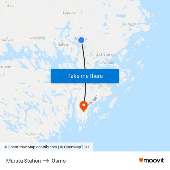 Märsta Station to Ösmo map