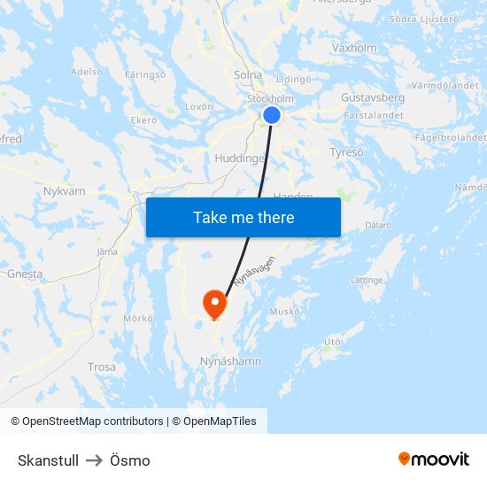 Skanstull to Ösmo map