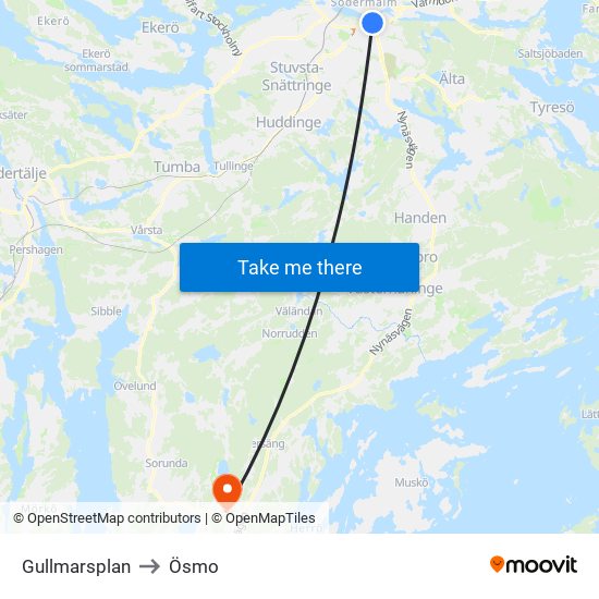 Gullmarsplan to Ösmo map