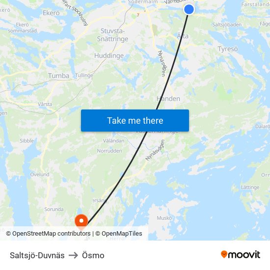 Saltsjö-Duvnäs to Ösmo map