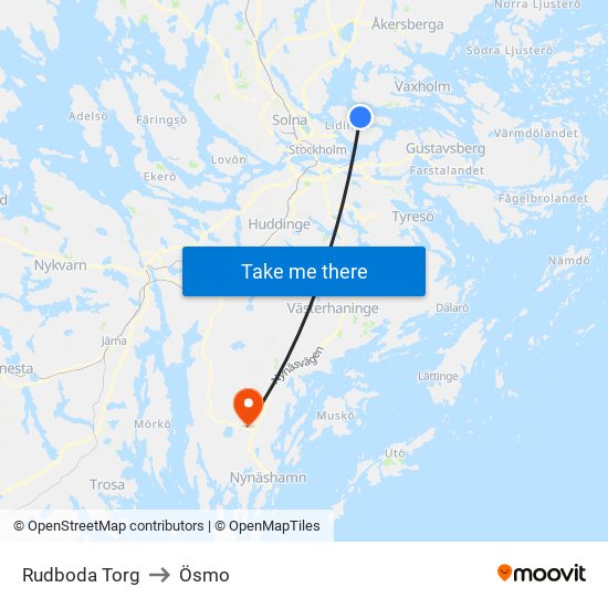 Rudboda Torg to Ösmo map